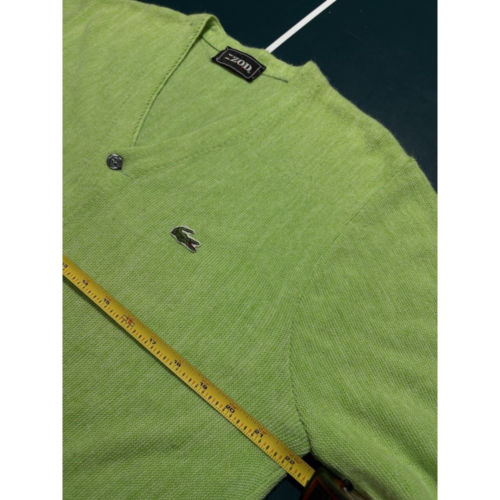 Vintage 80s Izod Lacoste Cardigan Knit Sweater Men's Large Lime Green Preppy - Picture 7 of 8
